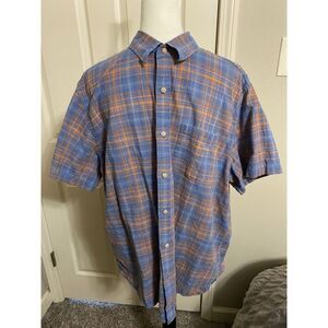 ROWM Men's Blue‎ Orange Plaid Button-Down Shirt Casual Short Sleeve XL